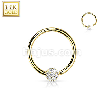 14KT  Gold 14K Gold Hoop Ring With Fixed CZ Paved Ball - Image 3