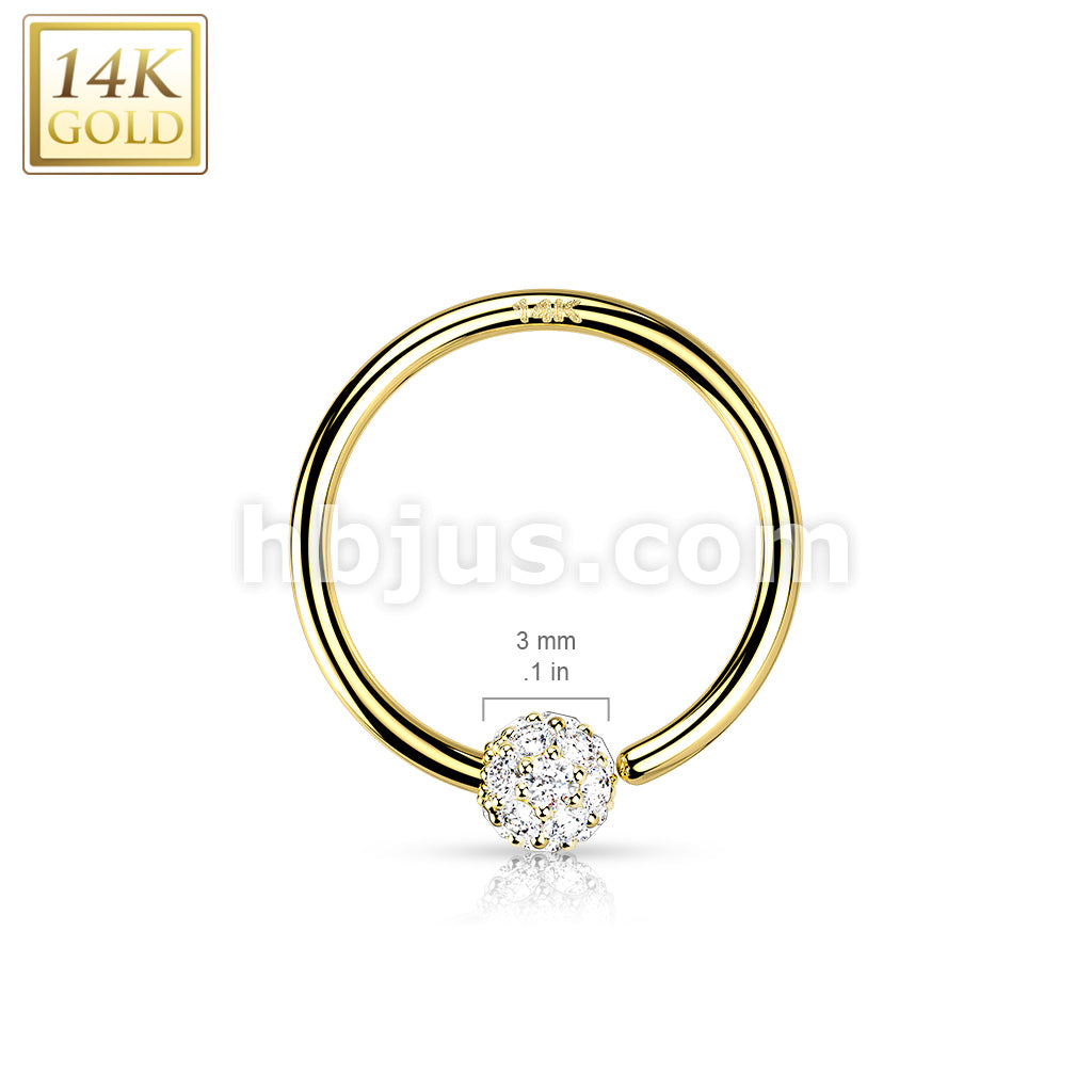 14KT  Gold 14K Gold Hoop Ring With Fixed CZ Paved Ball - Image 4
