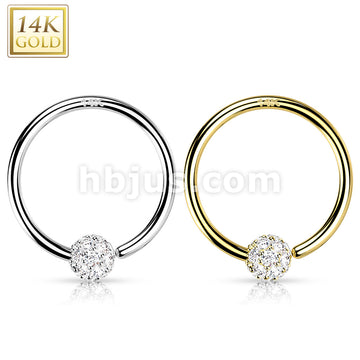 14KT  Gold 14K Gold Hoop Ring With Fixed CZ Paved Ball - Image 5