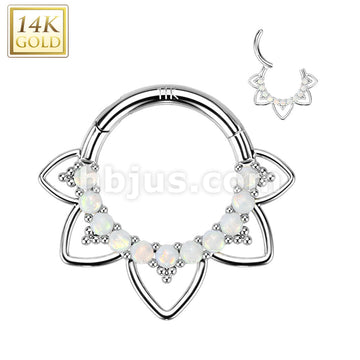 14KT  Gold 14K Gold Hinged Segment Hoop Ring With Front Facing Opal or... - Image 2