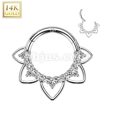 14KT  Gold 14K Gold Hinged Segment Hoop Ring With Front Facing Opal or... - Image 3