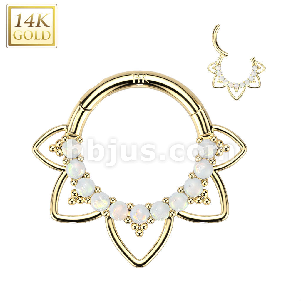 14KT  Gold 14K Gold Hinged Segment Hoop Ring With Front Facing Opal or... - Image 4
