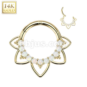 14KT  Gold 14K Gold Hinged Segment Hoop Ring With Front Facing Opal or... - Image 4