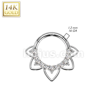 14KT  Gold 14K Gold Hinged Segment Hoop Ring With Front Facing Opal or... - Image 6