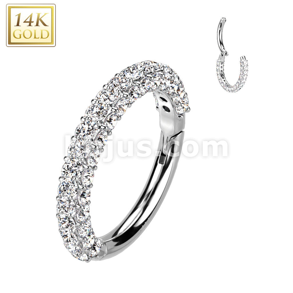 14KT  Gold 14K Gold Hinged Segment Ring With CZ Paved on Front and... - Image 2