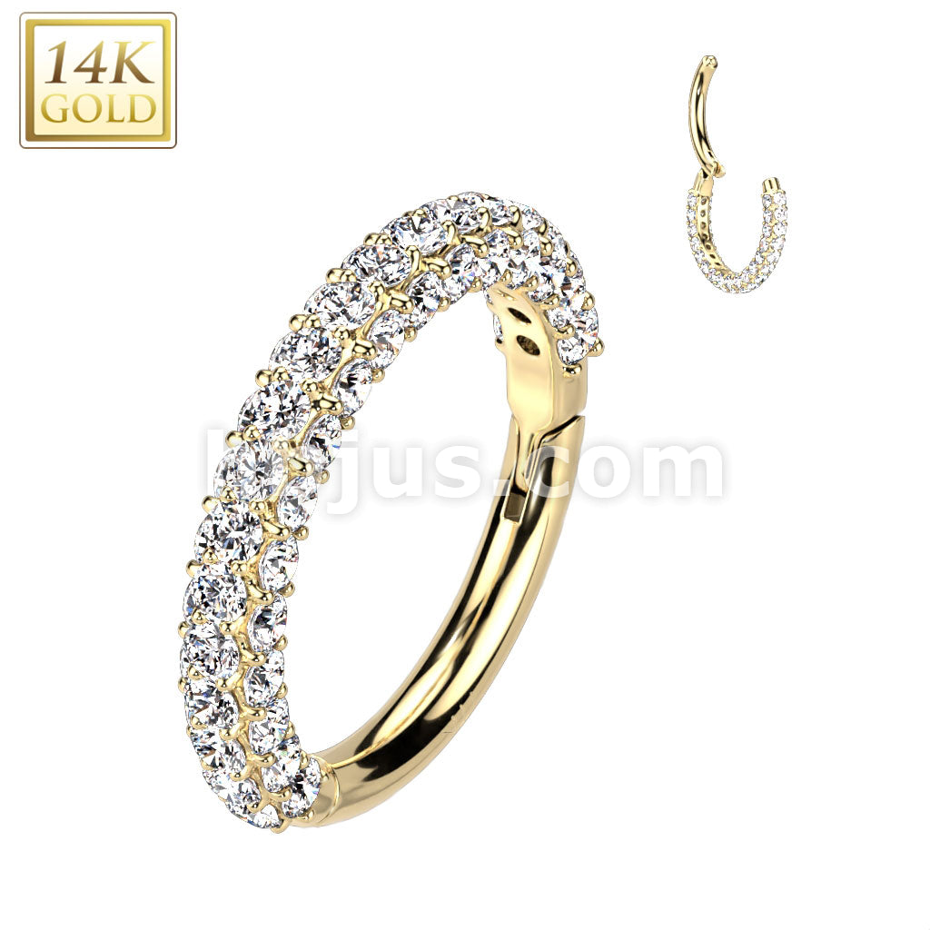 14KT  Gold 14K Gold Hinged Segment Ring With CZ Paved on Front and... - Image 3