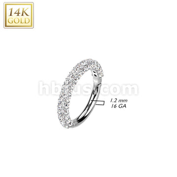 14K Gold Hinged Segment Ring With CZ Paved on Front and Sides of Hoop for Nose Ear and More. 16ga-20ga - Image 4