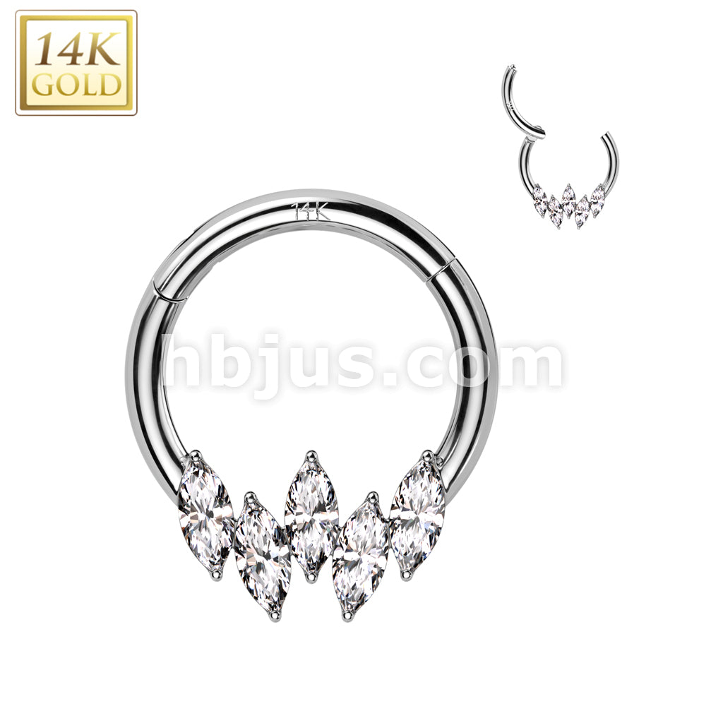14KT  Gold 14K Gold Hinged Segment Ring With 5 Marquise CZ - Image 2