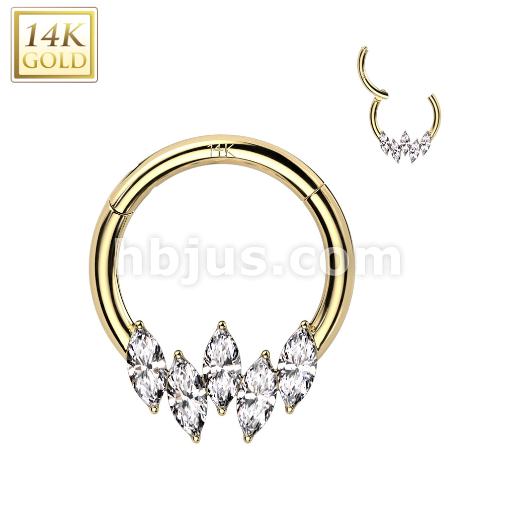 14KT  Gold 14K Gold Hinged Segment Ring With 5 Marquise CZ - Image 3