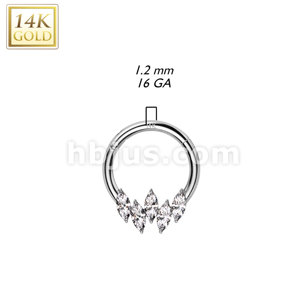 14K Gold Hinged Segment Ring With 5 Marquise CZ  - Image 4