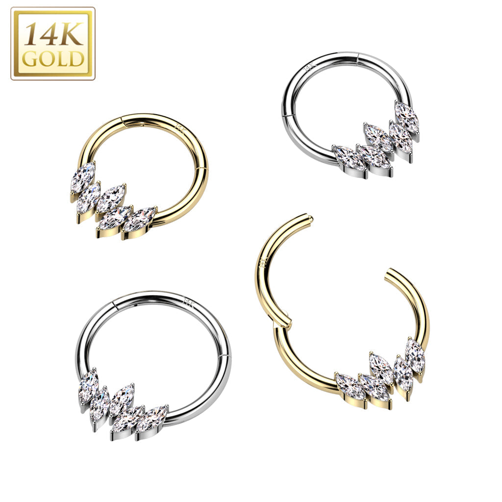 14K Gold Hinged Segment Ring With 5 Marquise CZ