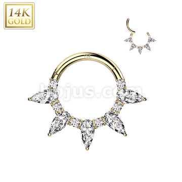 14KT  Gold 14K Gold Hinged Segment Ring With 5 Tear Drop CZ Fan - Image 3