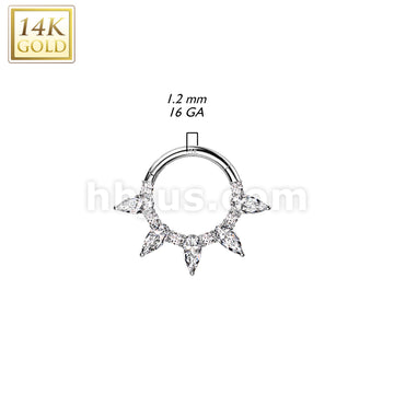 14K Gold Hinged Segment Ring With 5 Tear Drop CZ Fan - Image 4