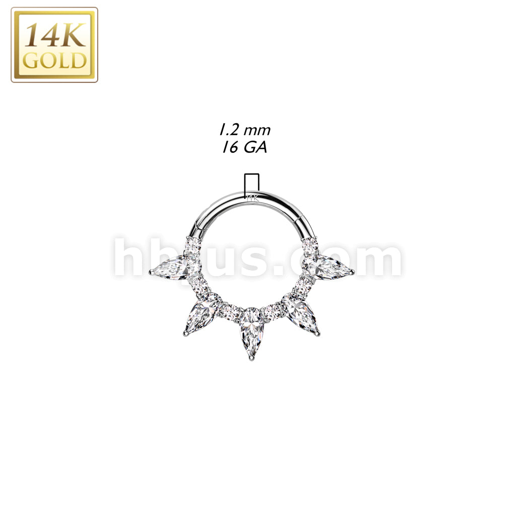 14KT  Gold 14K Gold Hinged Segment Ring With 5 Tear Drop CZ Fan - Image 4