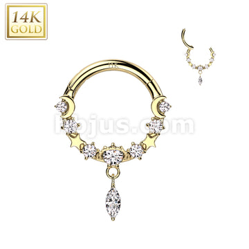 14KT  Gold 14K Gold Hinged Segment Ring With Front Facing CZ's and... - Image 3