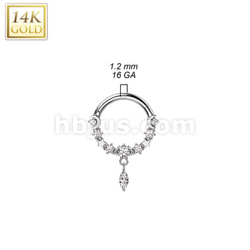 14K Gold Hinged Segment Ring With Front Facing CZ's and Marquise CZ Dangle - Image 4