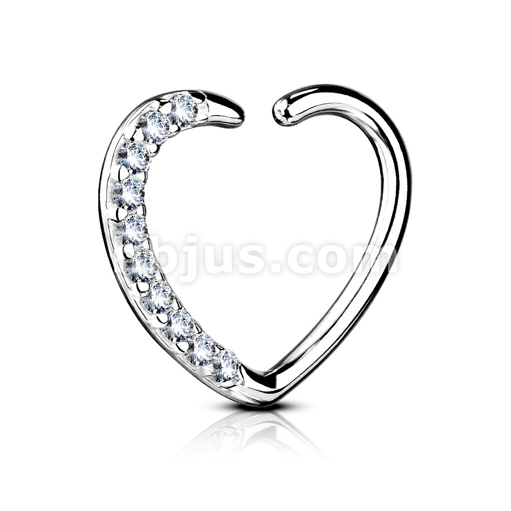 14KT  Gold 14Kt. Gold CZ Paved Heart Shape Ear Cartilage, Daith Hoop... - Image 2