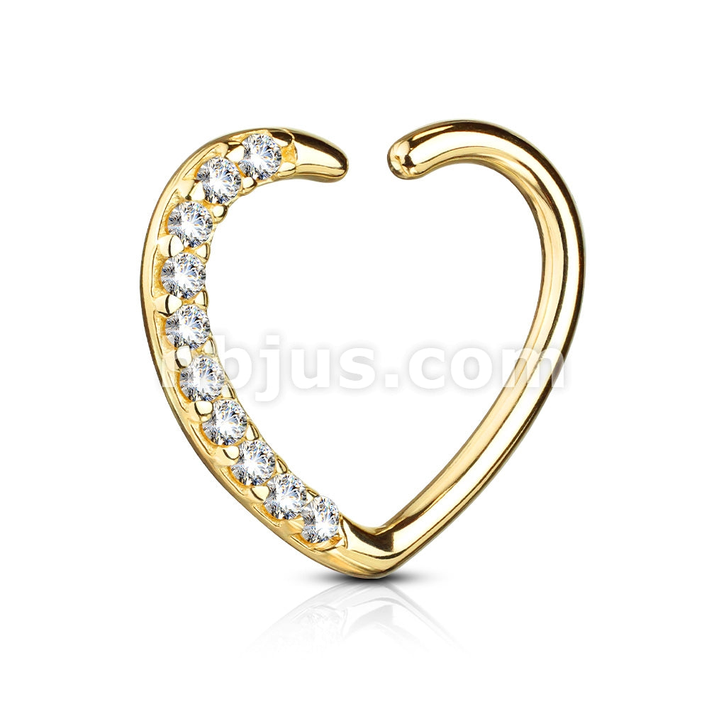 14KT  Gold 14Kt. Gold CZ Paved Heart Shape Ear Cartilage, Daith Hoop... - Image 3