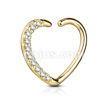 14KT  Gold 14Kt. Gold CZ Paved Heart Shape Ear Cartilage, Daith Hoop... - Image 3
