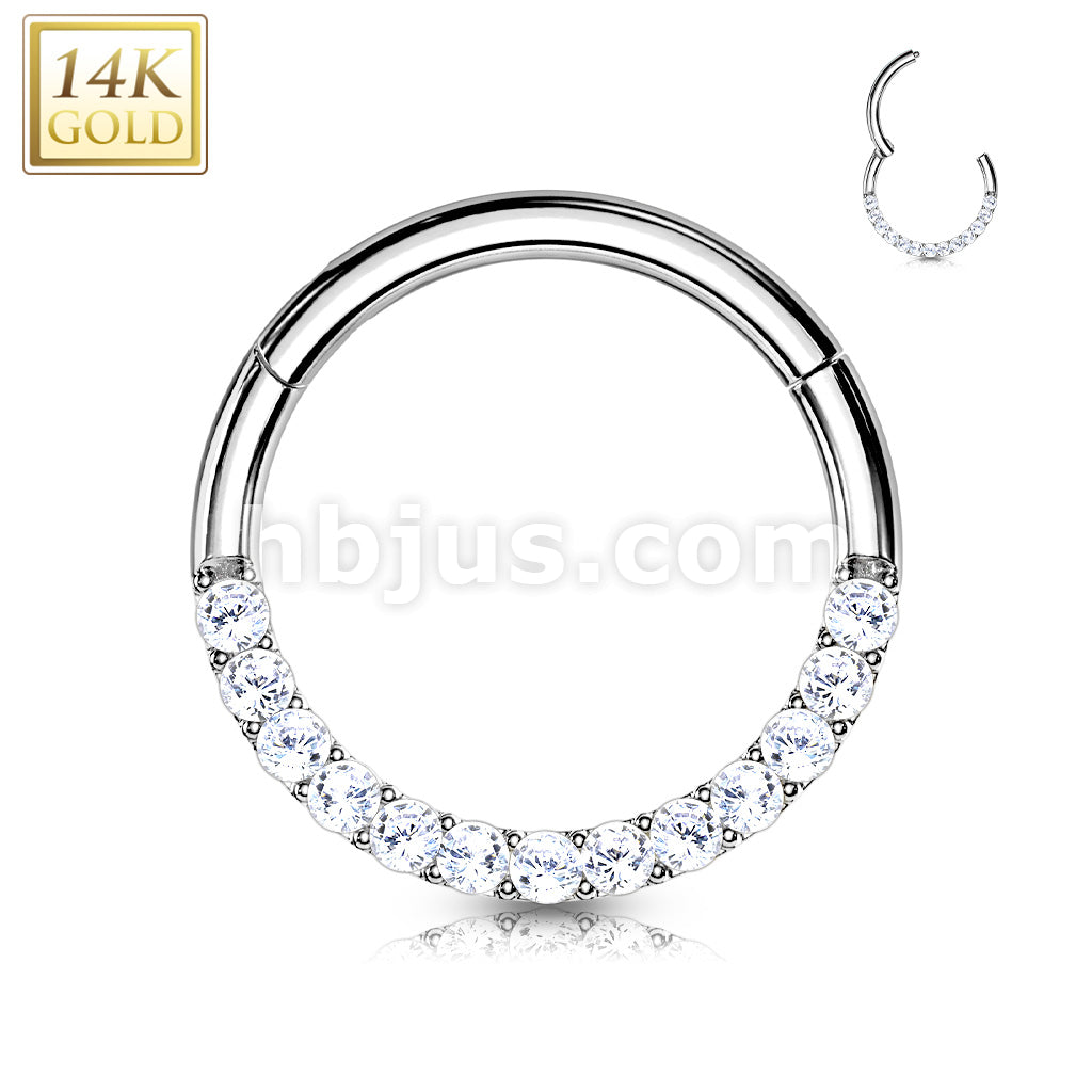 14KT  Gold 14K Gold CZ Paved Half Circle Hinged Hoop Rings for Septum,... - Image 3
