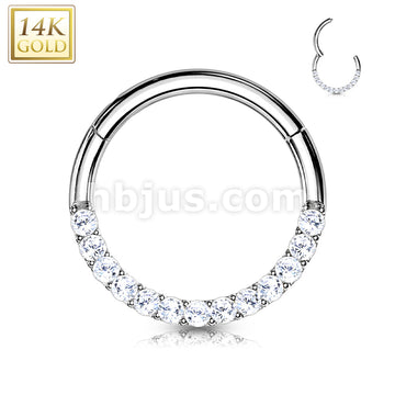 14KT  Gold 14K Gold CZ Paved Half Circle Hinged Hoop Rings for Septum,... - Image 3
