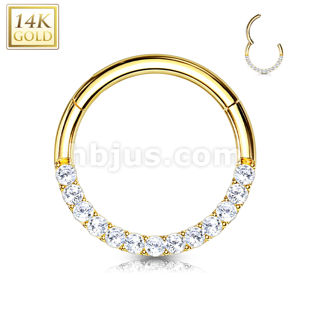 14KT  Gold 14K Gold CZ Paved Half Circle Hinged Hoop Rings for Septum,... - Image 4