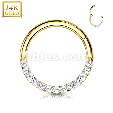 14KT  Gold 14K Gold CZ Paved Half Circle Hinged Hoop Rings for Septum,... - Image 4