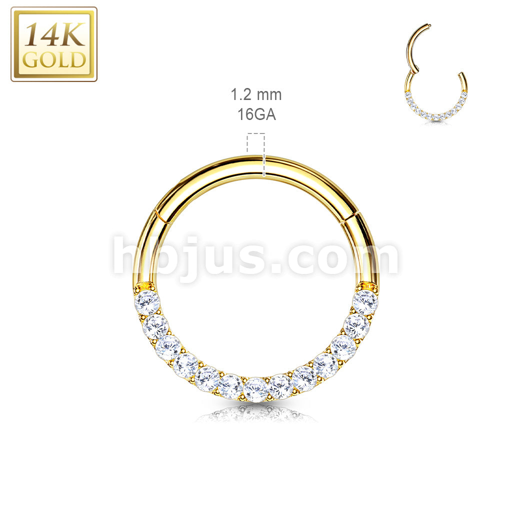 14KT  Gold 14K Gold CZ Paved Half Circle Hinged Hoop Rings for Septum,... - Image 5