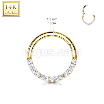 14KT  Gold 14K Gold CZ Paved Half Circle Hinged Hoop Rings for Septum,... - Image 5