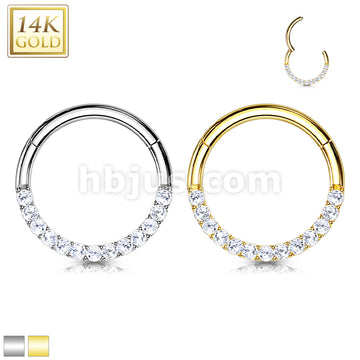 14KT  Gold 14K Gold CZ Paved Half Circle Hinged Hoop Rings for Septum,... - Image 2