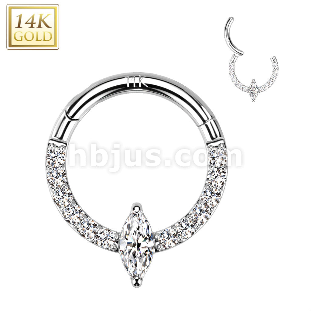 14KT  Gold 14K Gold Hinged Segment Hoop Ring With Front Facing Marquise... - Image 2