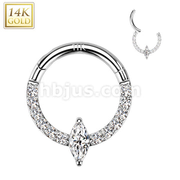14KT  Gold 14K Gold Hinged Segment Hoop Ring With Front Facing Marquise... - Image 2
