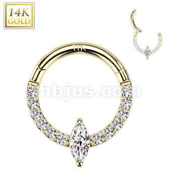 14KT  Gold 14K Gold Hinged Segment Hoop Ring With Front Facing Marquise... - Image 3