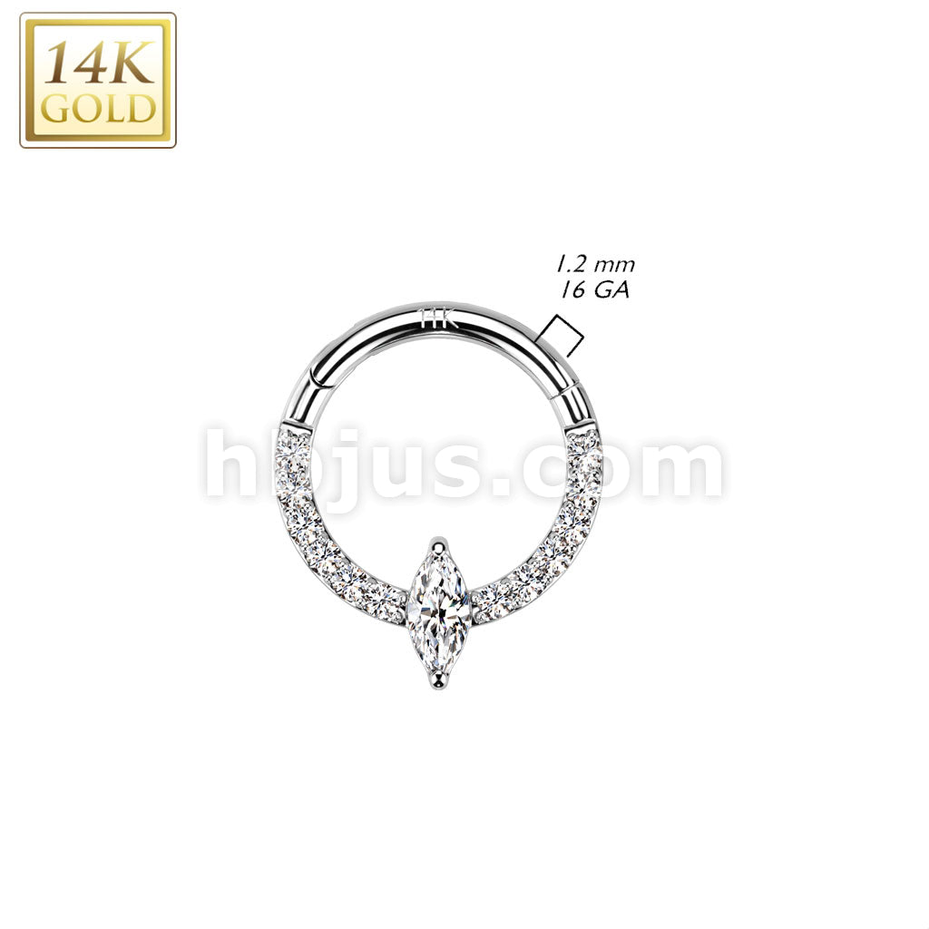14KT  Gold 14K Gold Hinged Segment Hoop Ring With Front Facing Marquise... - Image 4