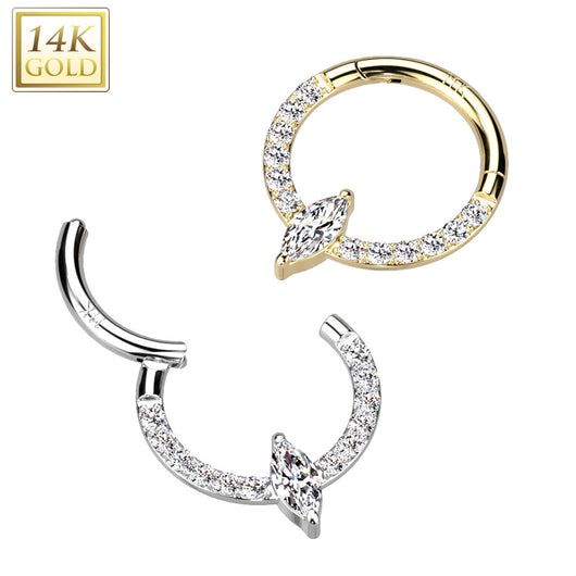 14KT Gold 14K Gold Hinged Segment Hoop Ring With Front Facing Marquise...