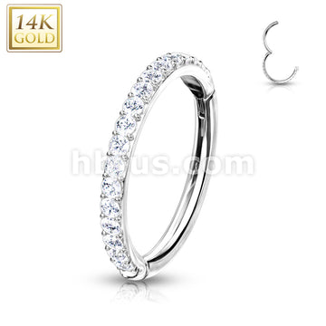 14KT  Gold 14K Gold Side CZ Paved Half Circle Hinged Hoop Rings for... - Image 3