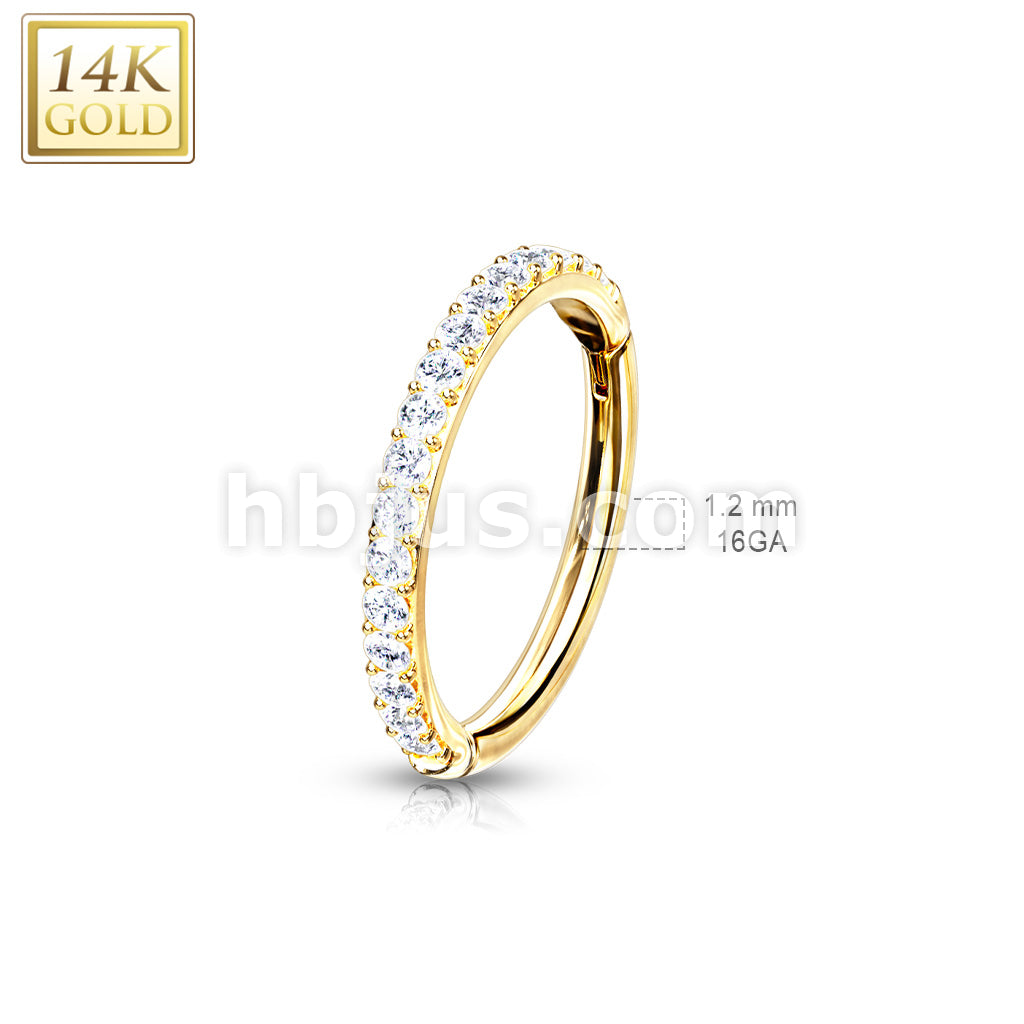 14KT  Gold 14K Gold Side CZ Paved Half Circle Hinged Hoop Rings for... - Image 5
