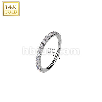 14K Gold Hinged Segment Hoop Ring in 20ga With Outward Facing Pave CZ - Image 4