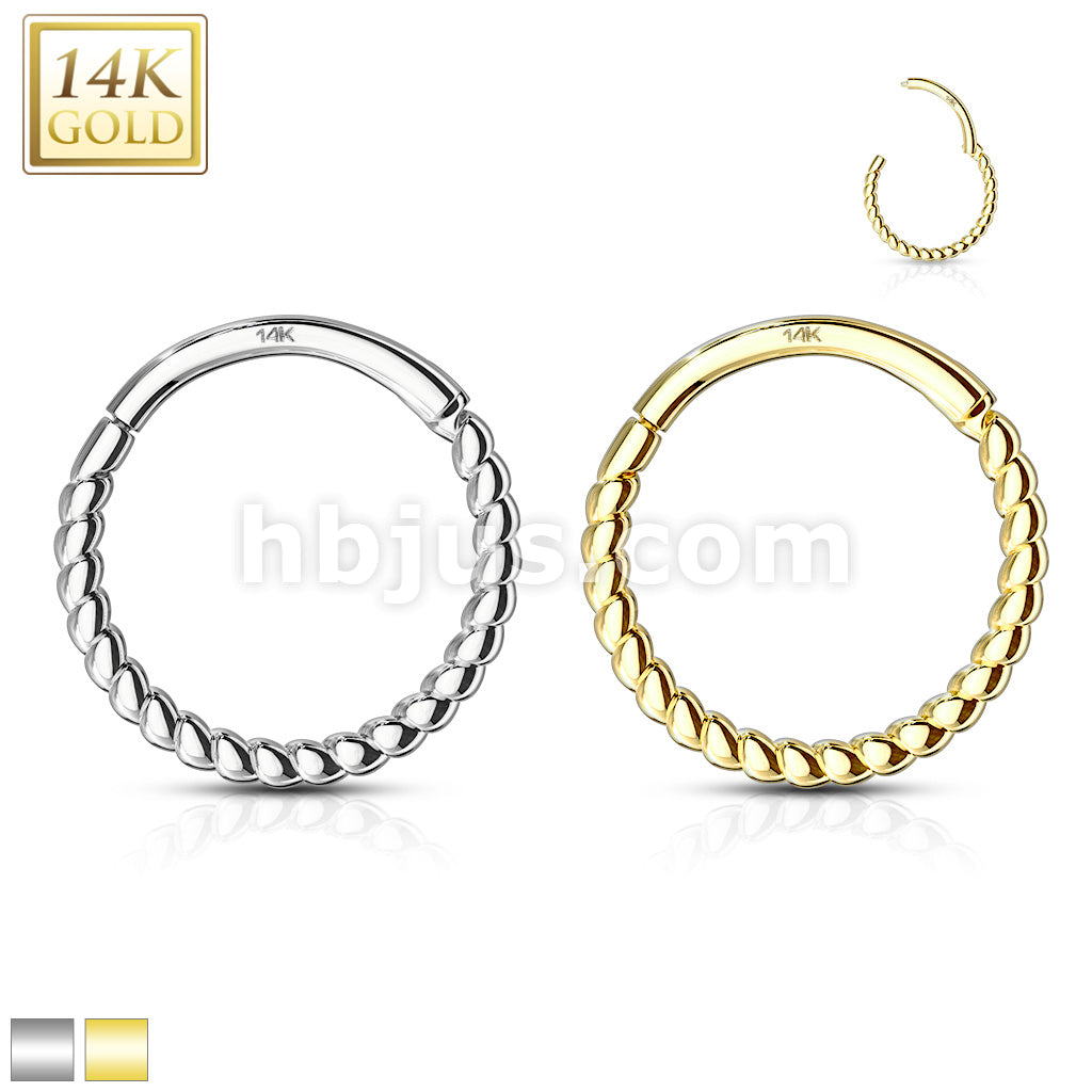 14KT  Gold 14K Gold Braided Hinged Hoop Rings for Ear Cartilage, Nose... - Image 2