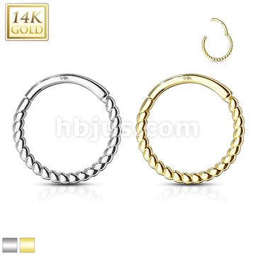 14KT  Gold 14K Gold Braided Hinged Hoop Rings for Ear Cartilage, Nose... - Image 2