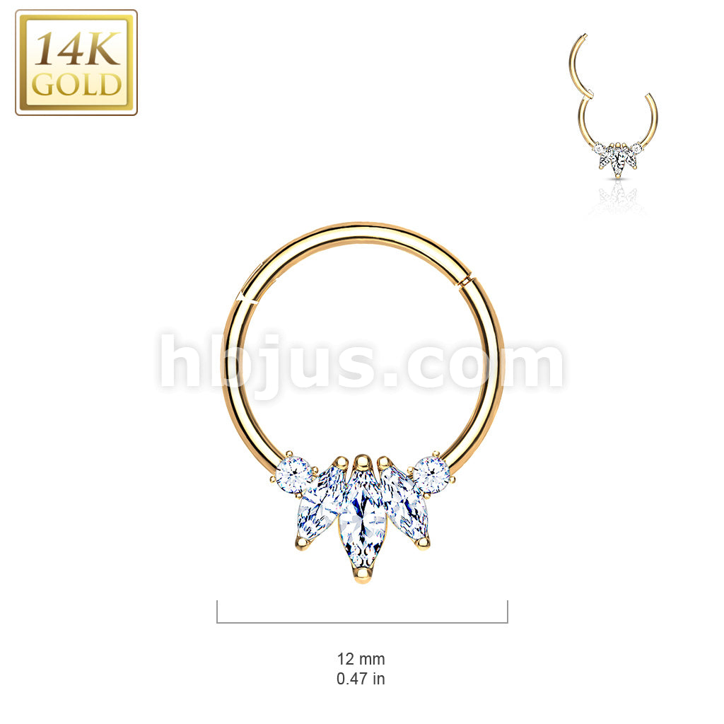14KT  Gold 14K Gold Three Marquise CZ with Round CZ Hinged Hoop Rings... - Image 5