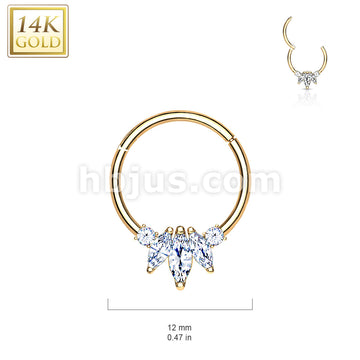 14KT  Gold 14K Gold Three Marquise CZ with Round CZ Hinged Hoop Rings... - Image 5