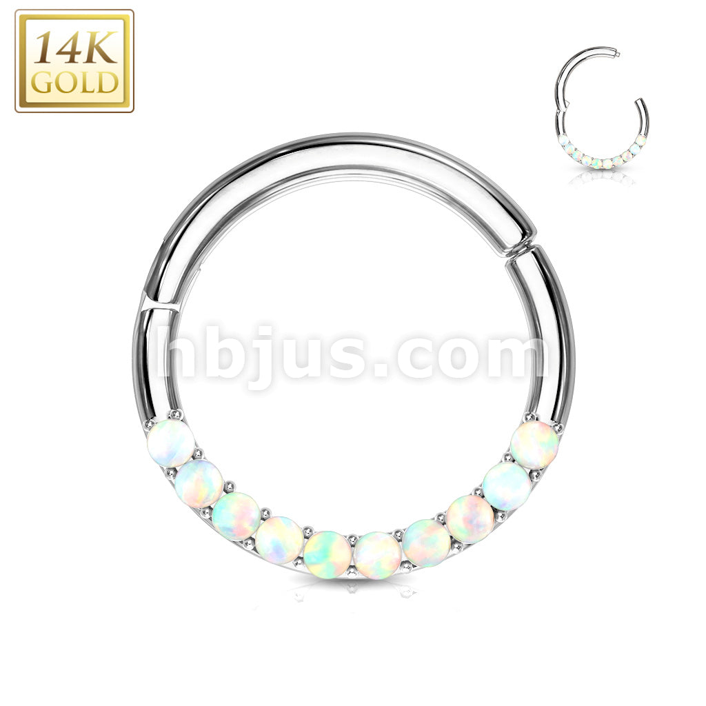 14KT  Gold 14K Gold Opal Lined Set Hinged Segment Hoop Rings for Nose... - Image 3