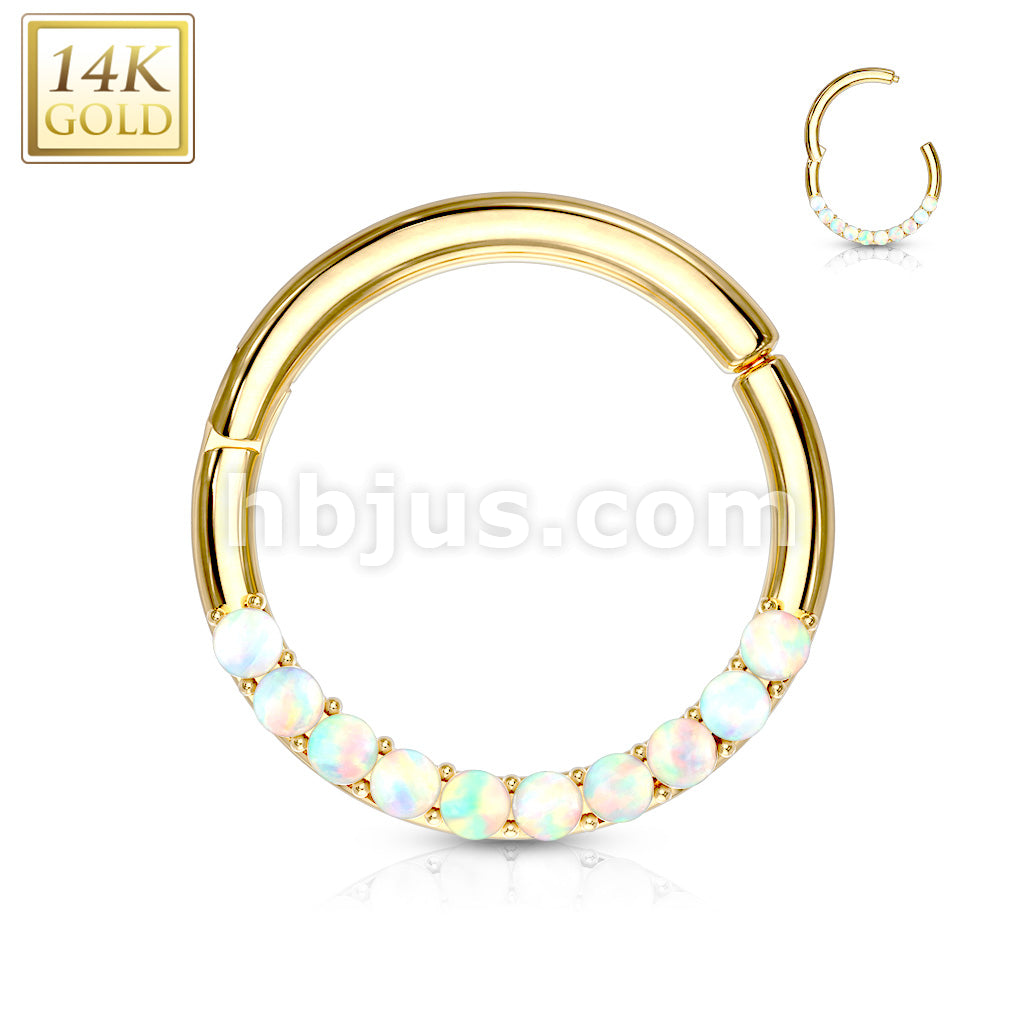 14KT  Gold 14K Gold Opal Lined Set Hinged Segment Hoop Rings for Nose... - Image 4