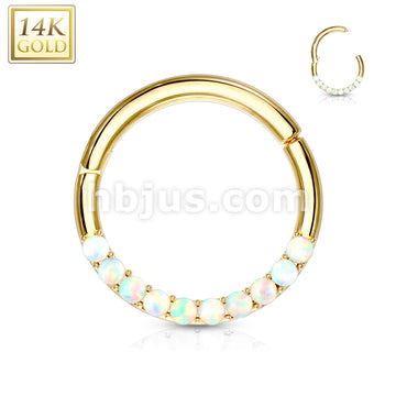 14KT  Gold 14K Gold Opal Lined Set Hinged Segment Hoop Rings for Nose... - Image 4