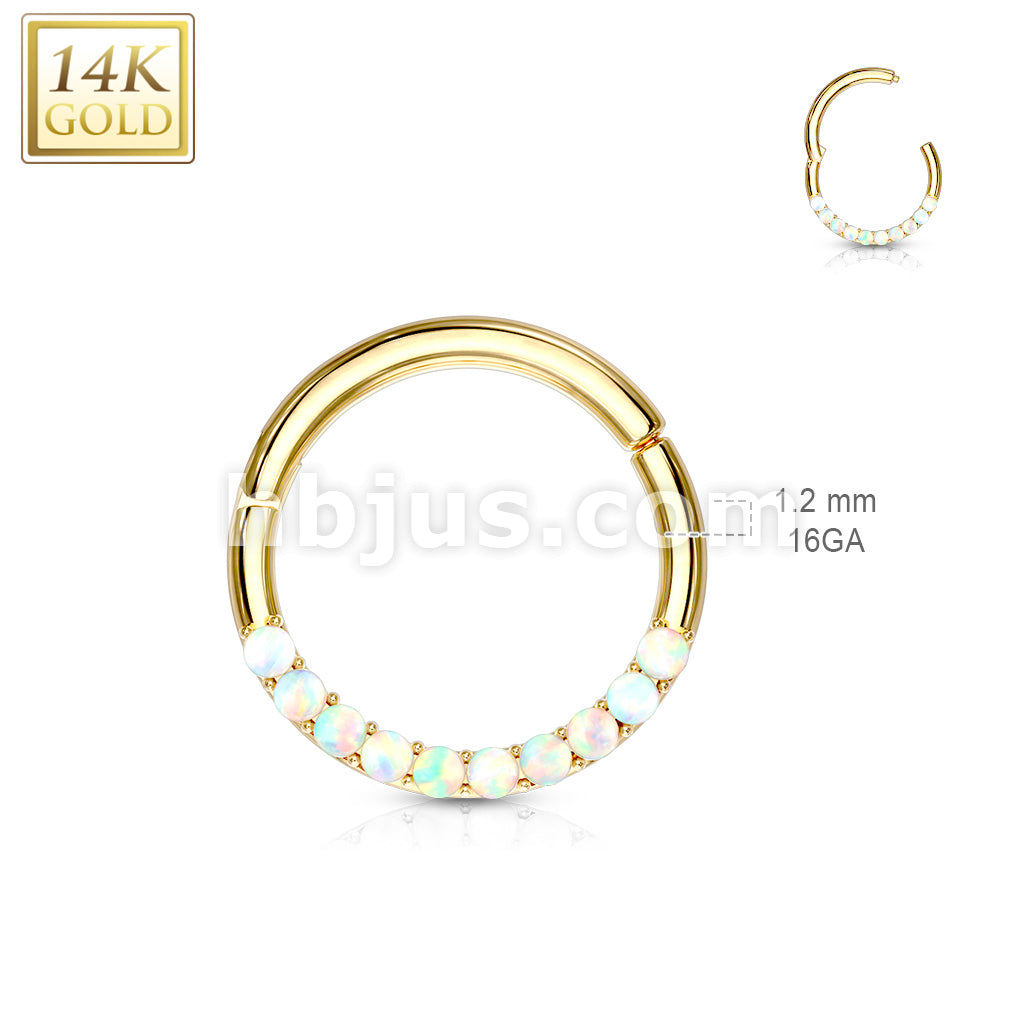 14KT  Gold 14K Gold Opal Lined Set Hinged Segment Hoop Rings for Nose... - Image 5