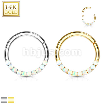14KT  Gold 14K Gold Opal Lined Set Hinged Segment Hoop Rings for Nose... - Image 2
