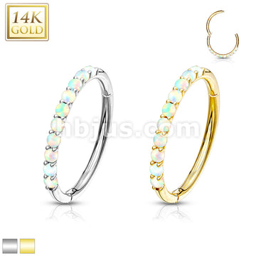 14KT  Gold 14K Side Opal Paved Half Circle Hinged Segment Hoop Rings... - Image 2