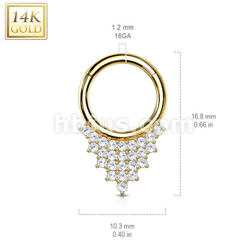 14KT  Gold 14K Gold Hinged Segment Hoop Ring with CZ Paved Triangle Plate - Image 5