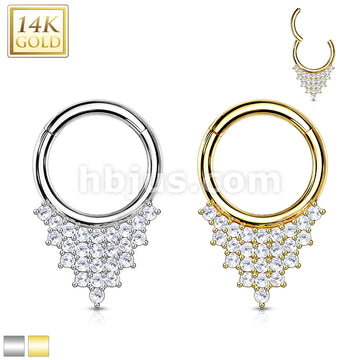 14KT  Gold 14K Gold Hinged Segment Hoop Ring with CZ Paved Triangle Plate - Image 2